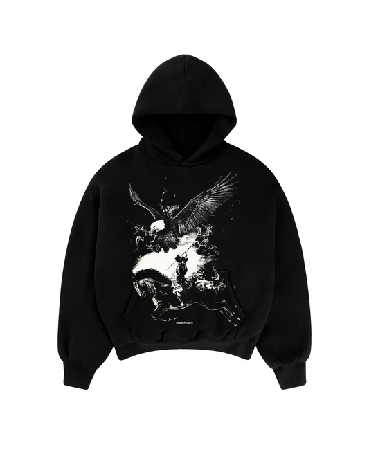 NO FEAR BLACK BIG PRINT SUN FADED BOXY HOODIE