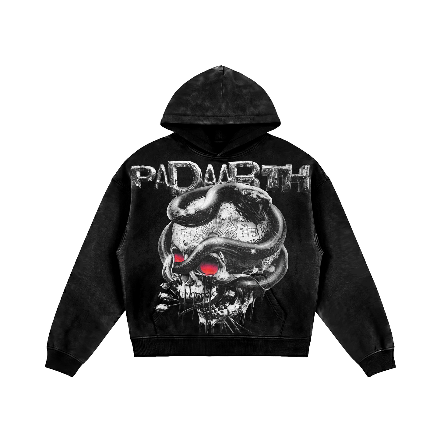 BLACK HEAVEN RED EYE OVERSIZED FADED HOODIE