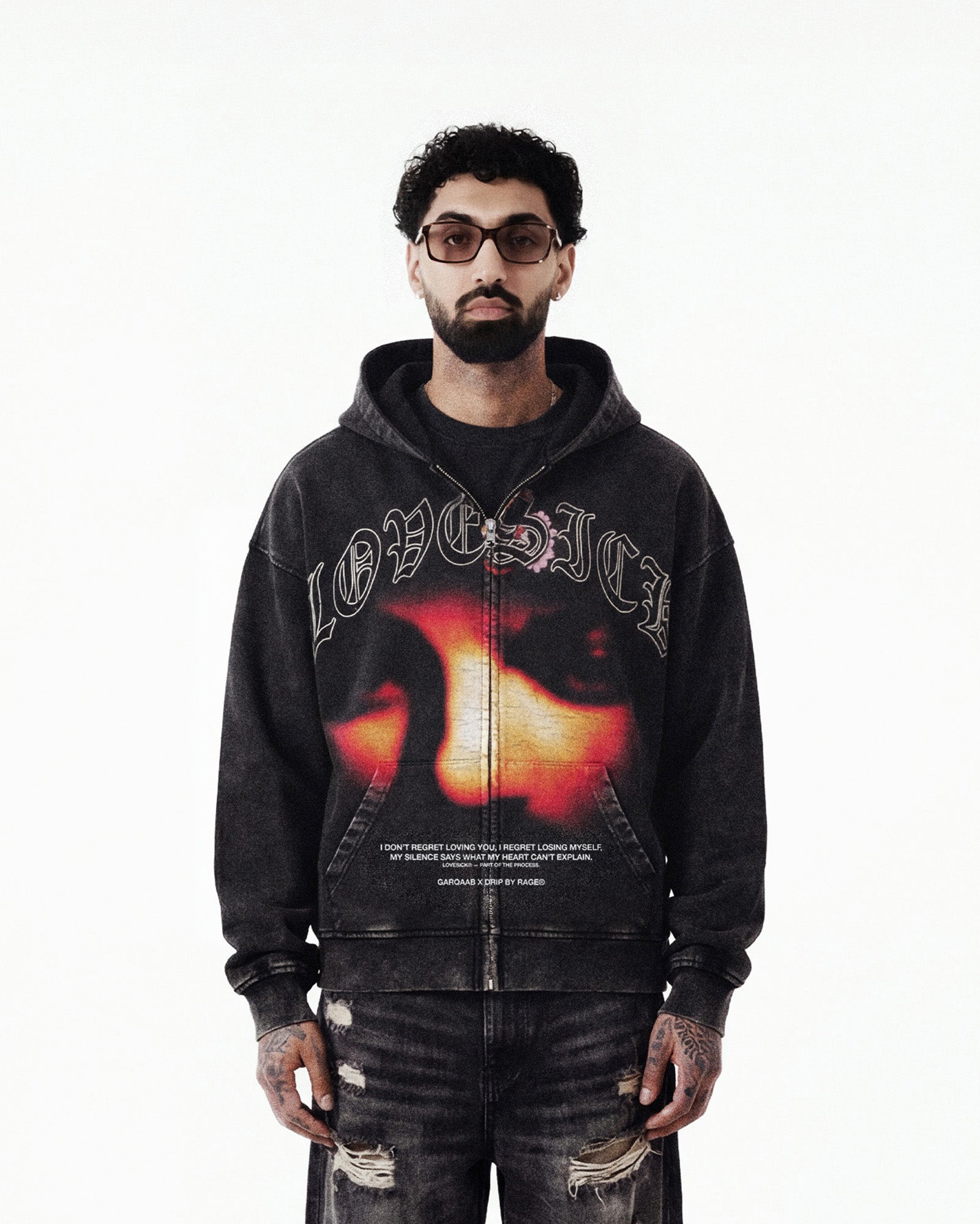 LOVESICK ZIP-UP FADED HOODIE
