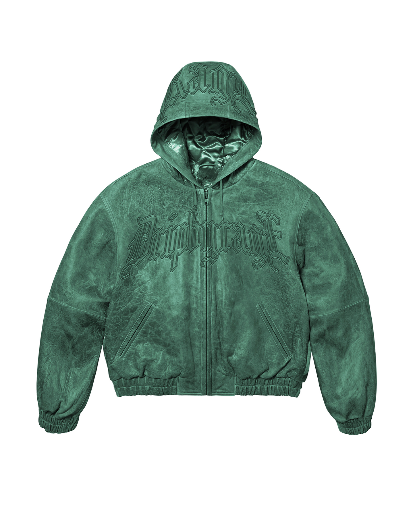 Emerald Washed Leather Hoodie Jacket