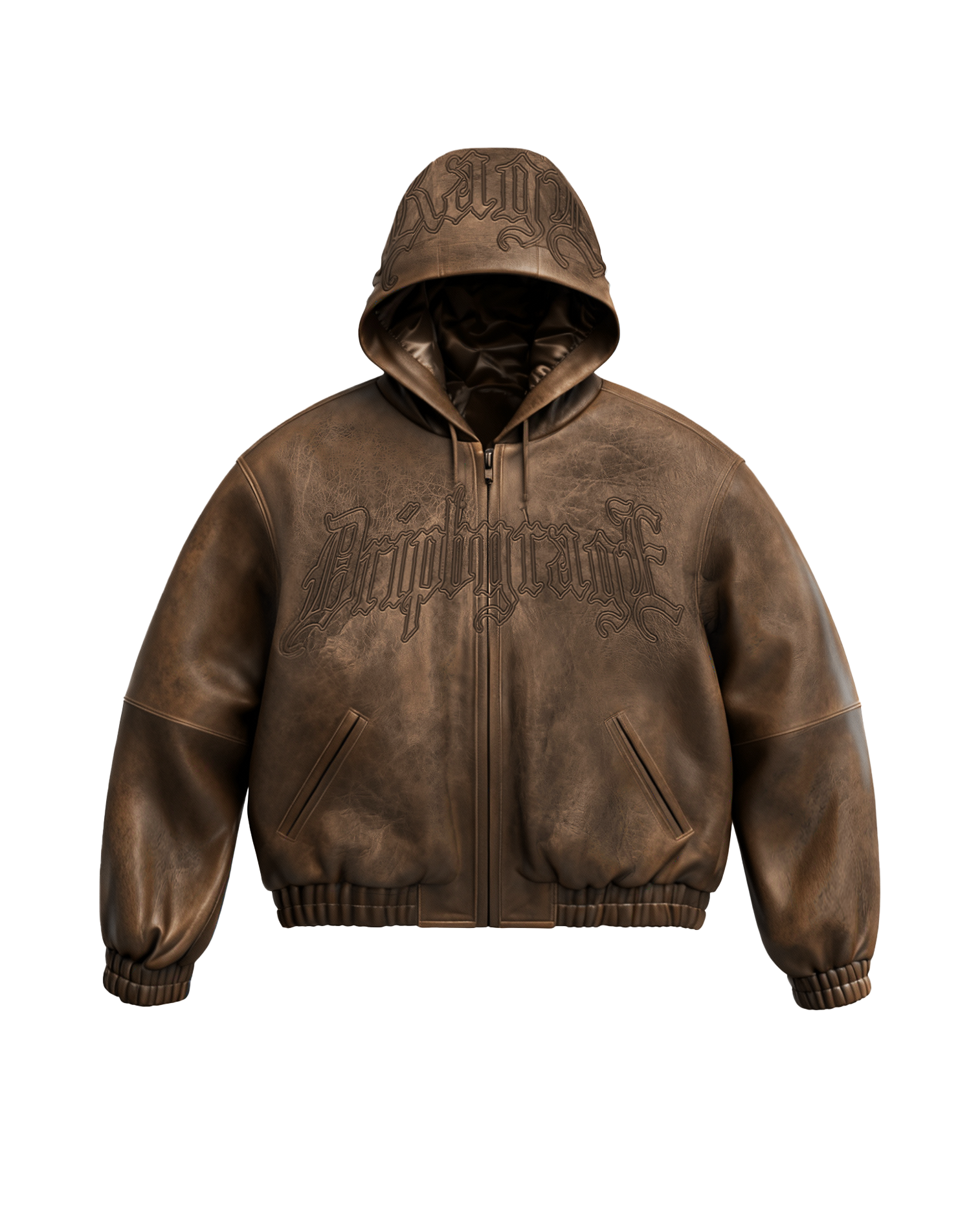 Veste à capuche en cuir délavé couleur moka