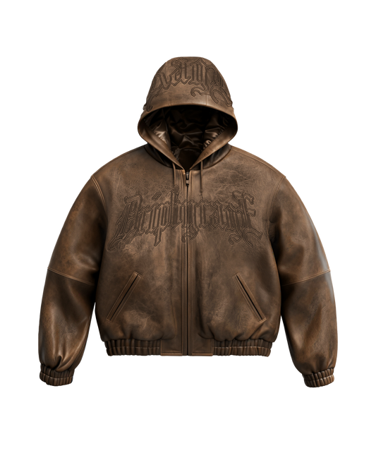 Mocha Washed Leather Hoodie Jacket