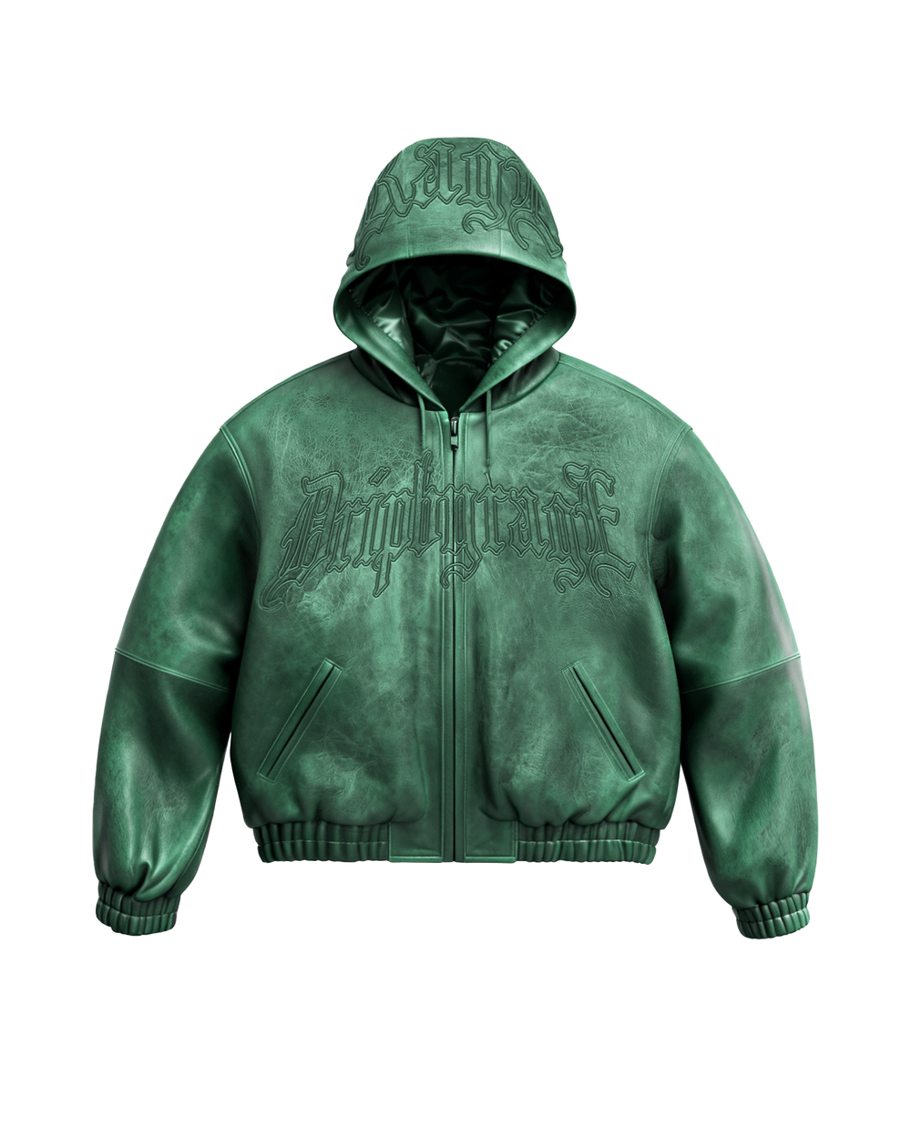 Emerald Washed Leather Hoodie Jacket