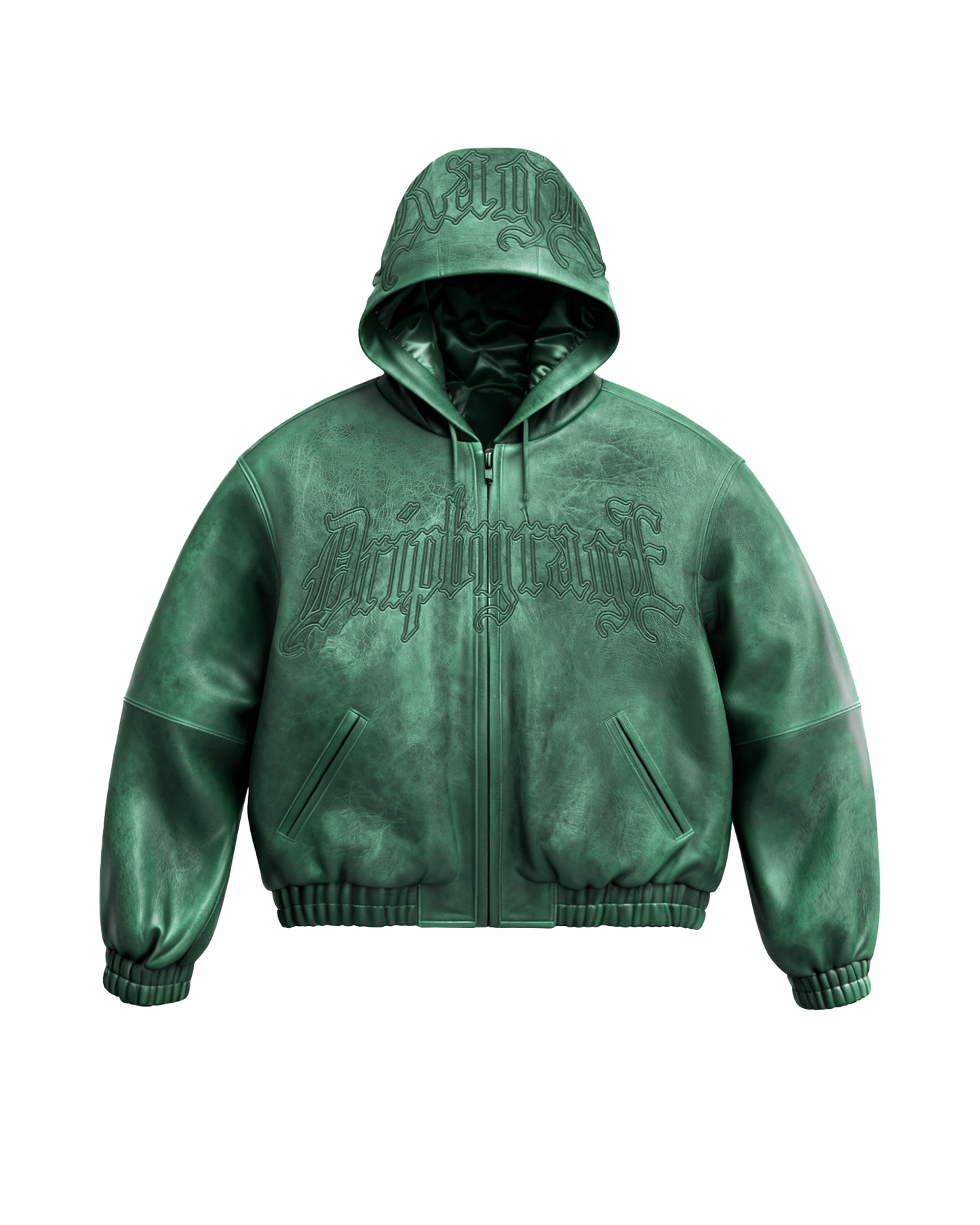 Emerald Washed Leather Hoodie Jacket