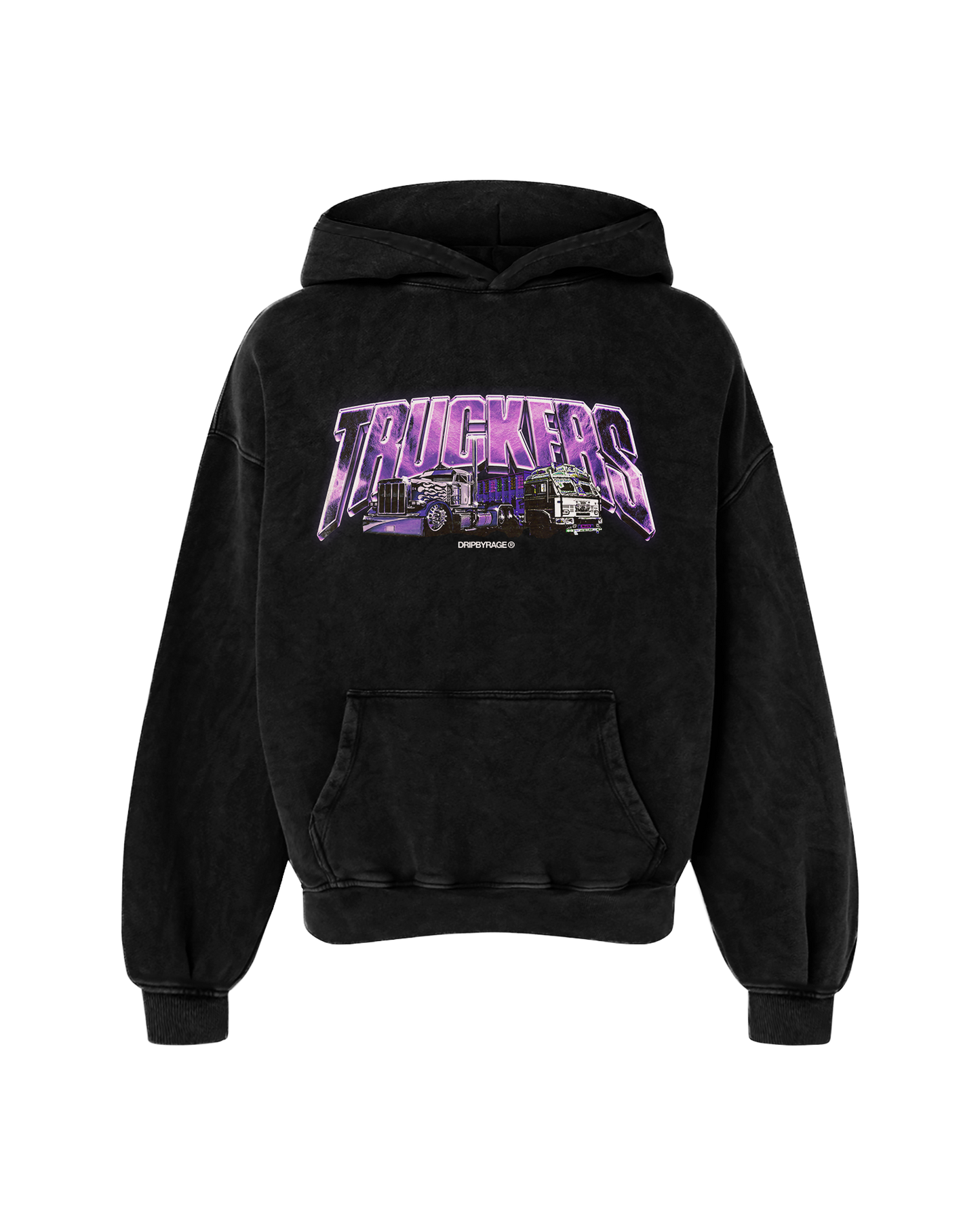 TRUCKERS PURPLE OVERSIZED FADED HOODIE BLACK