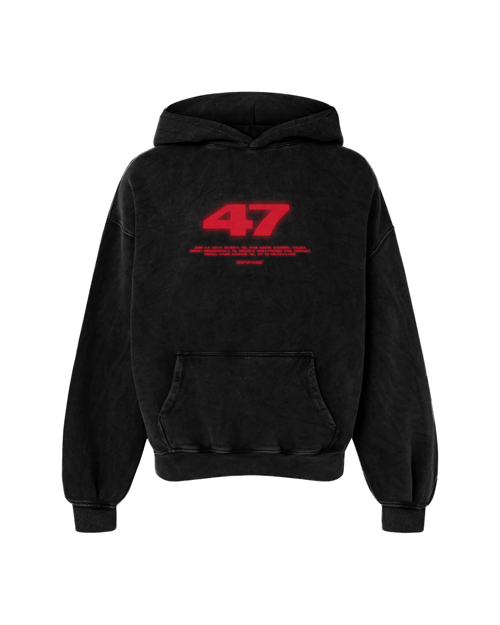47 RED EDITION OVERSIZED FADED HOODIE BLACK - Drip by Rage