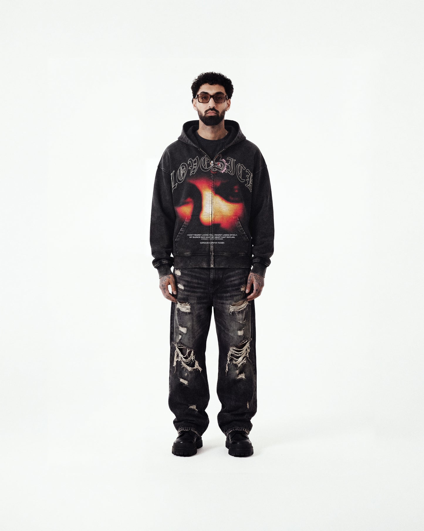 LOVESICK ZIP-UP FADED HOODIE