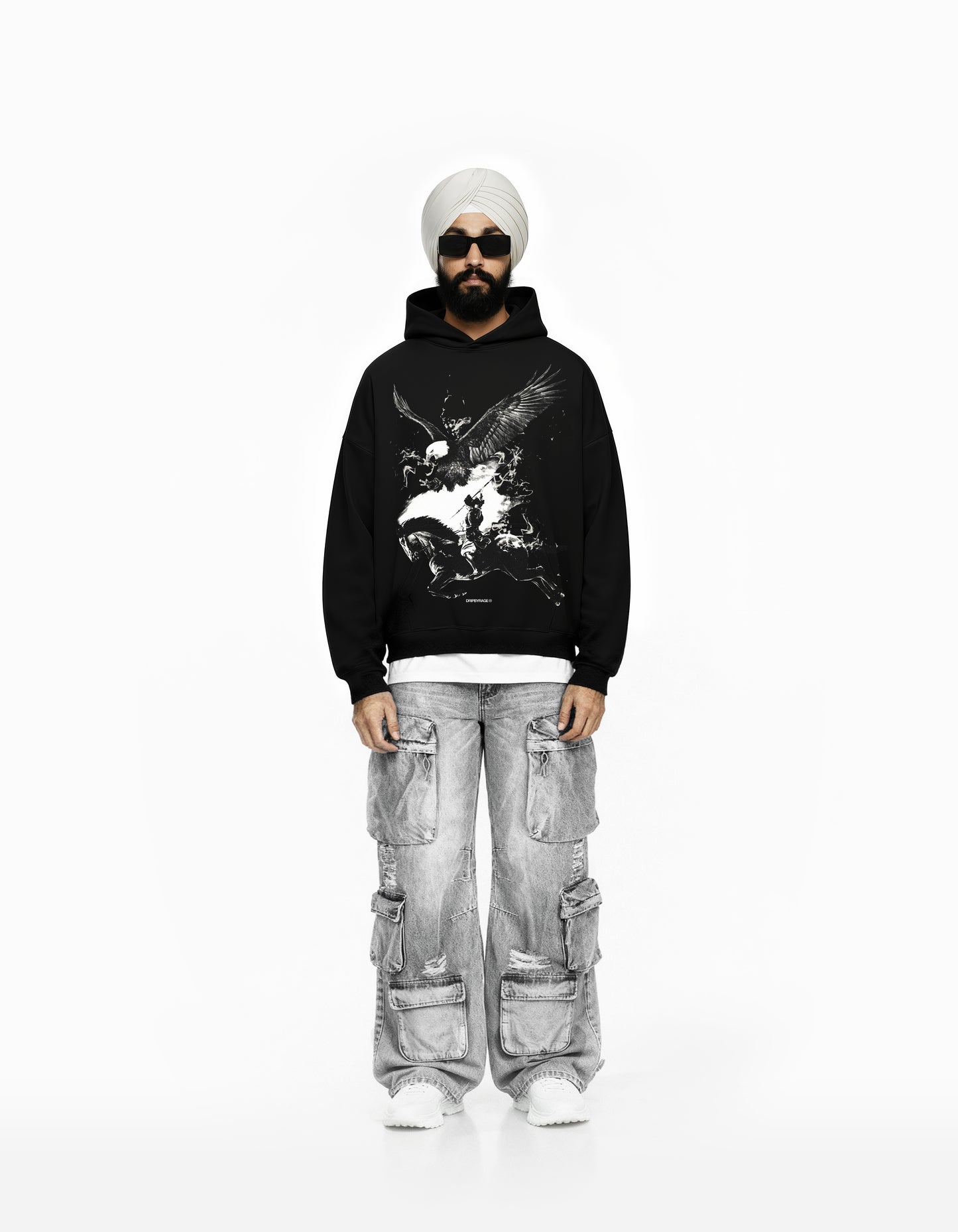 NO FEAR BLACK BIG PRINT SUN FADED BOXY HOODIE