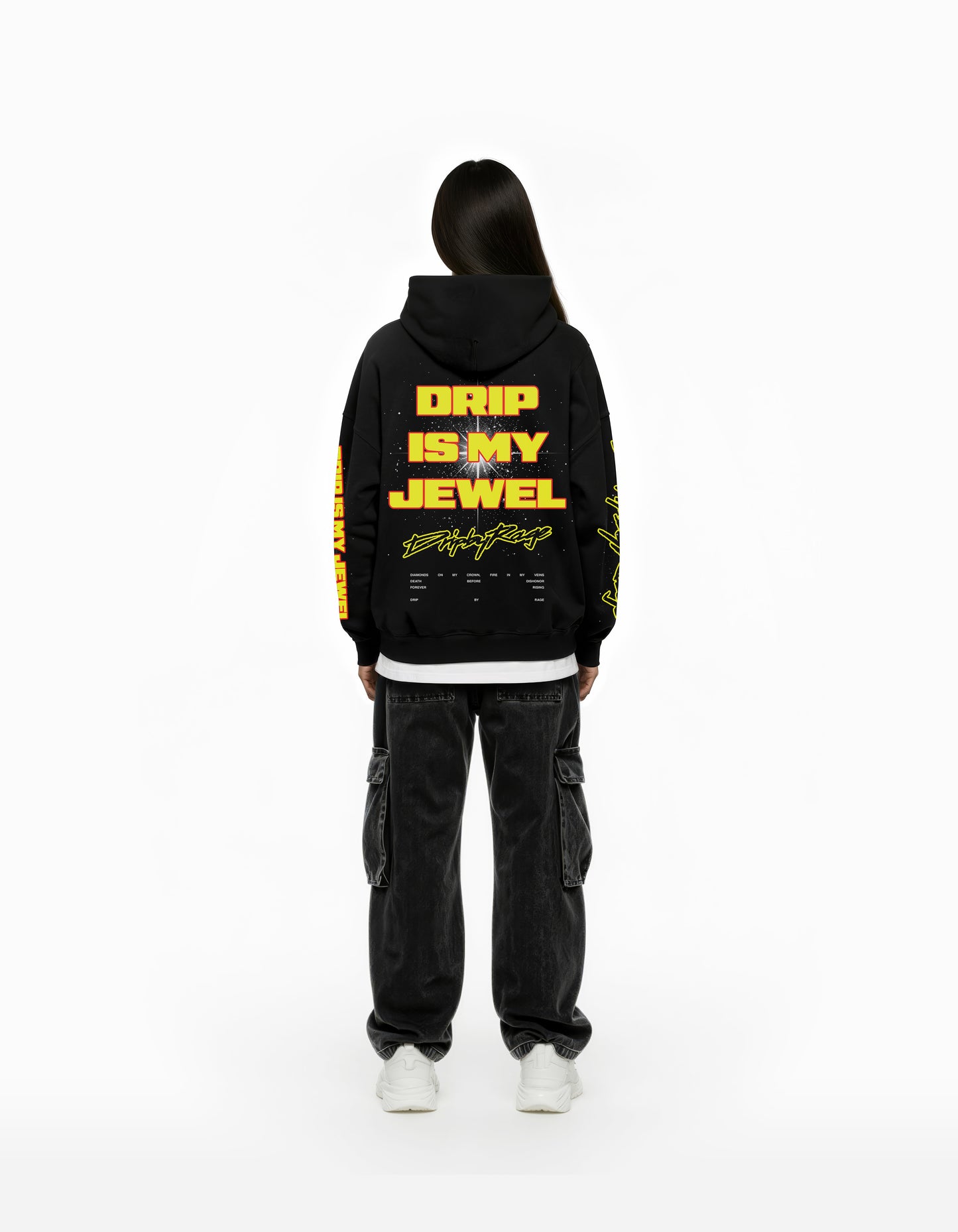 DRIP IS MY JEWEL BIG PRINT SUN FADED BOXY HOODIE