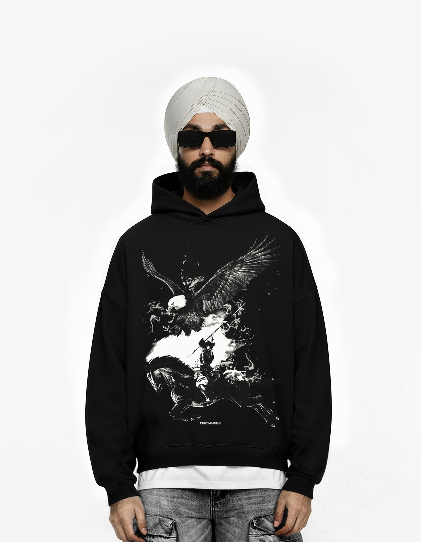 NO FEAR BLACK BIG PRINT SUN FADED BOXY HOODIE