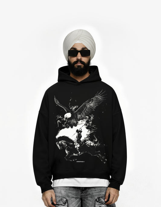 NO FEAR BLACK BIG PRINT SUN FADED BOXY HOODIE