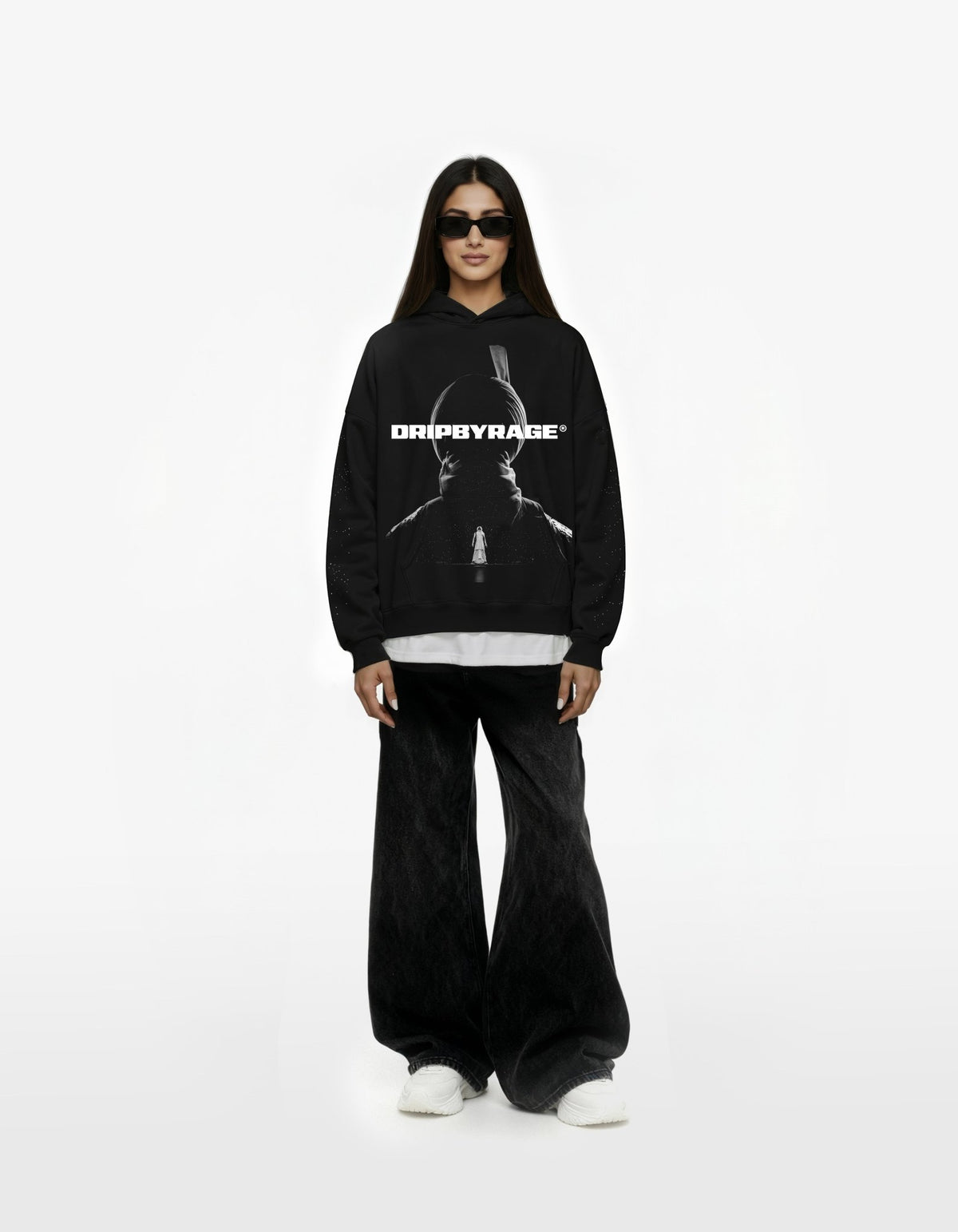AURA STAR BIG PRINT SUN FADED BOXY HOODIE - Drip by Rage
