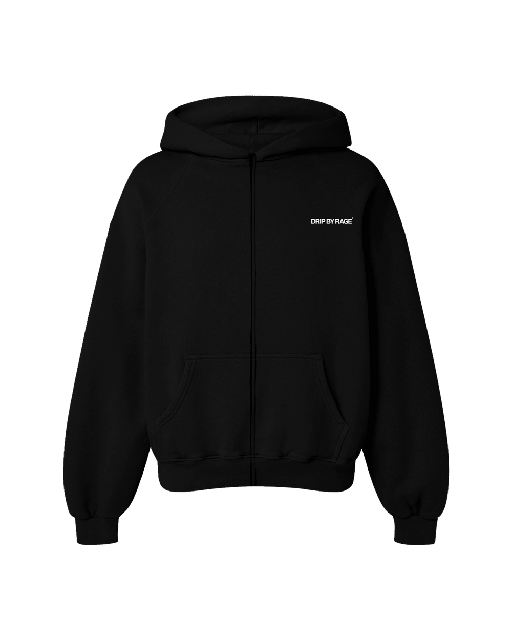BLACK OVERSIZED ZIP-UP FLEECE HOODIE - Drip by Rage