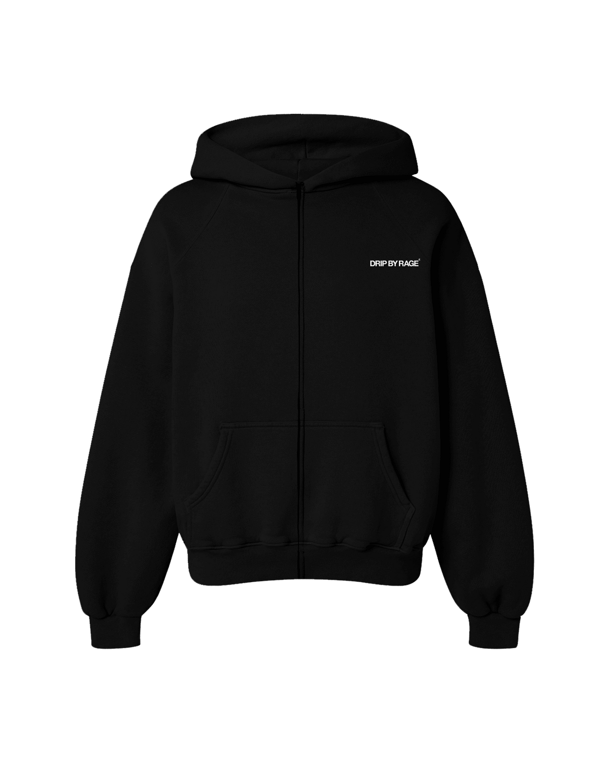 BLACK OVERSIZED ZIP-UP FLEECE HOODIE - Drip by Rage