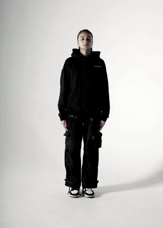 BLACK OVERSIZED ZIP-UP FLEECE HOODIE - Drip by Rage