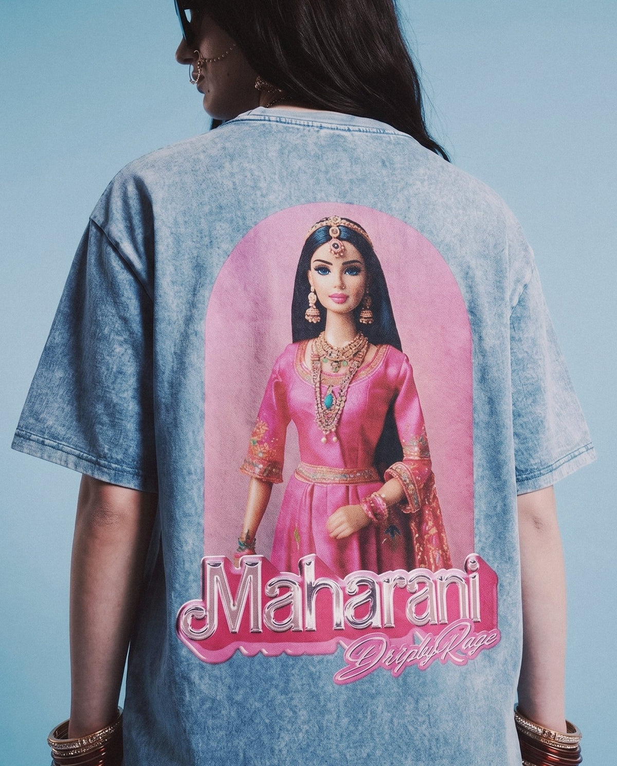 BROWN BARBIE OVERSIZED WASHED T-SHIRT PASTEL BLUE - Drip by Rage