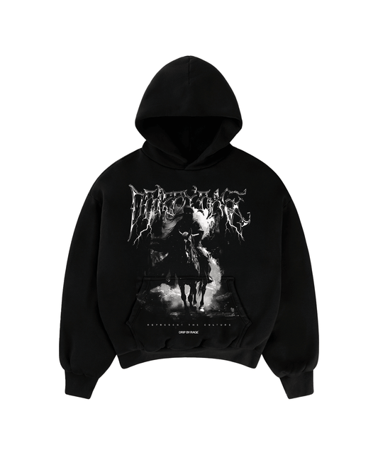 DARK FLAME BIG PRINT SUN FADED BOXY HOODIE - Drip by Rage
