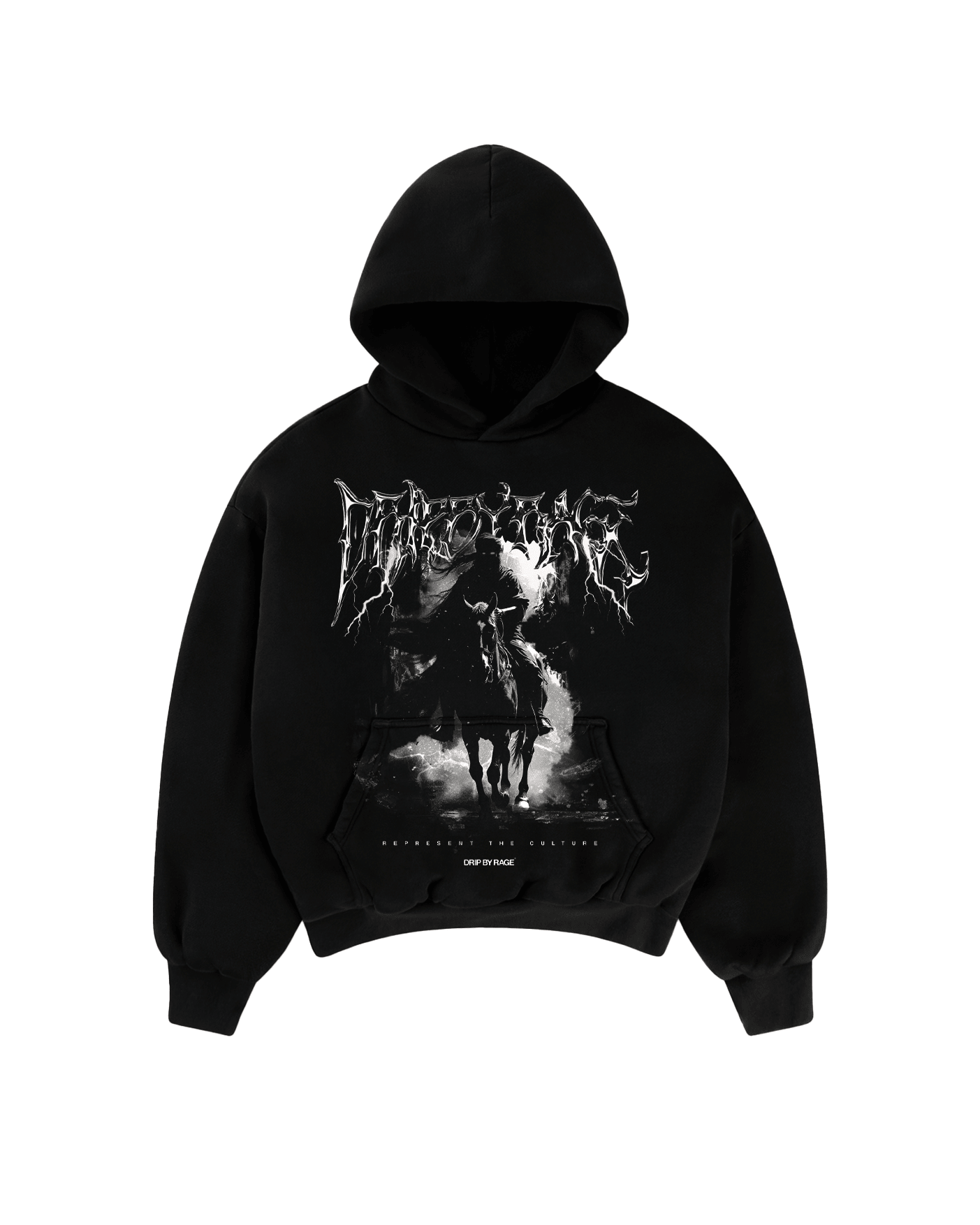 DARK FLAME BIG PRINT SUN FADED BOXY HOODIE - Drip by Rage