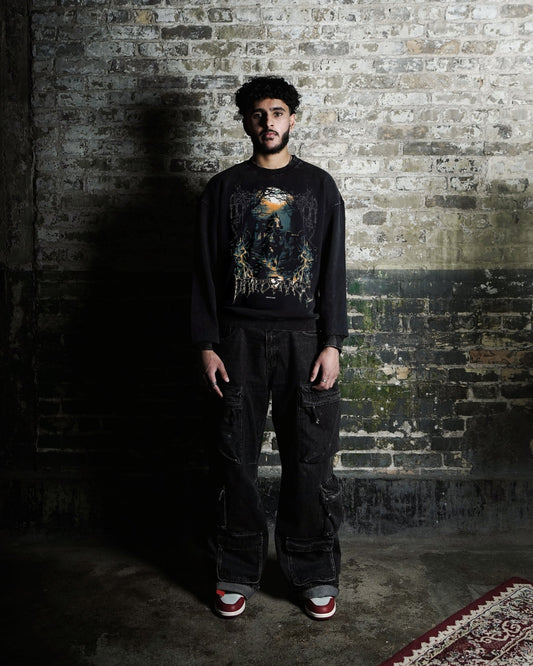 DARK KNIGHT OVERSIZED FADED SWEATSHIRT - Drip by Rage