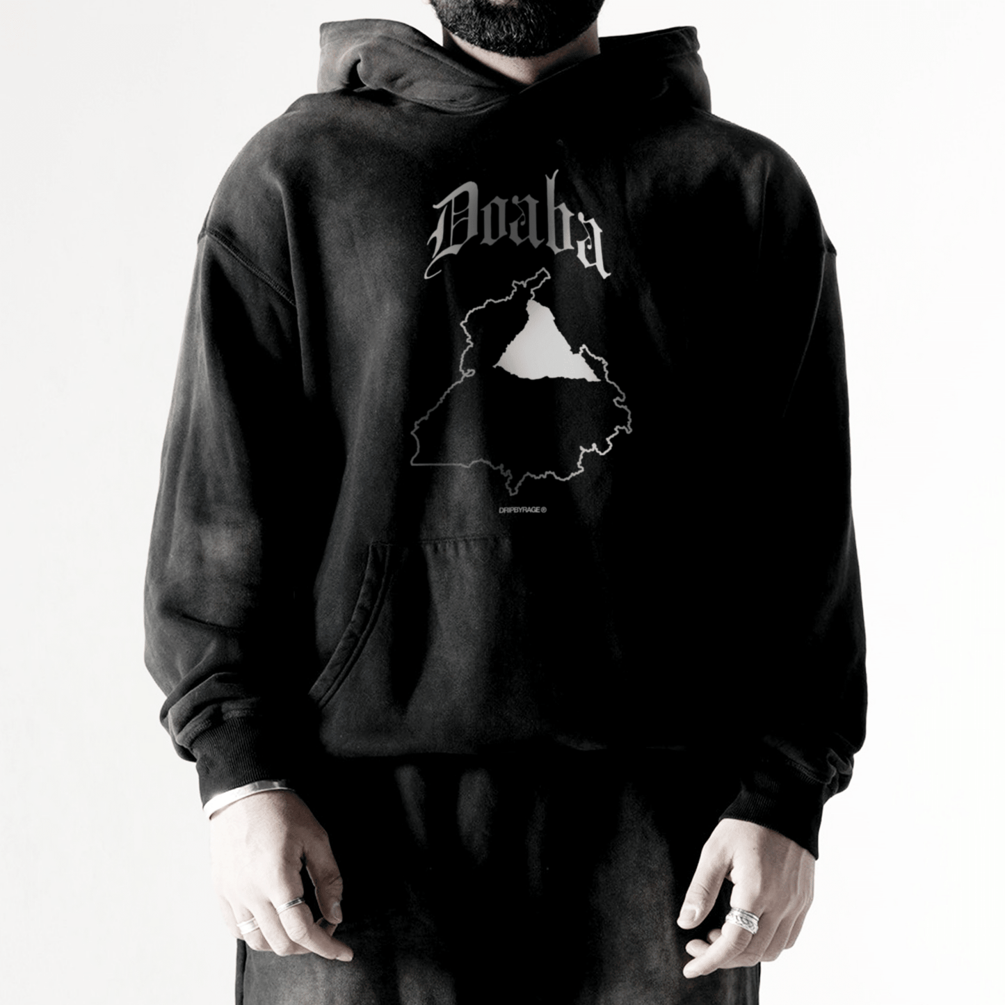 DOABA OVERSIZED PREMIUM FADED HOODIE SMOKED BLACK - Drip by Rage