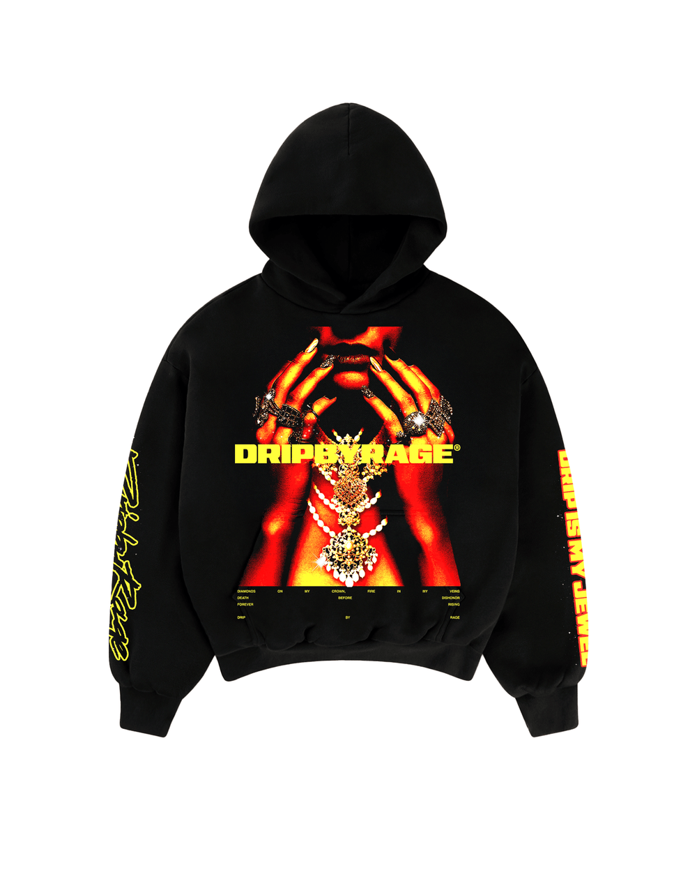 DRIP IS MY JEWEL BIG PRINT SUN FADED BOXY HOODIE - Drip by Rage