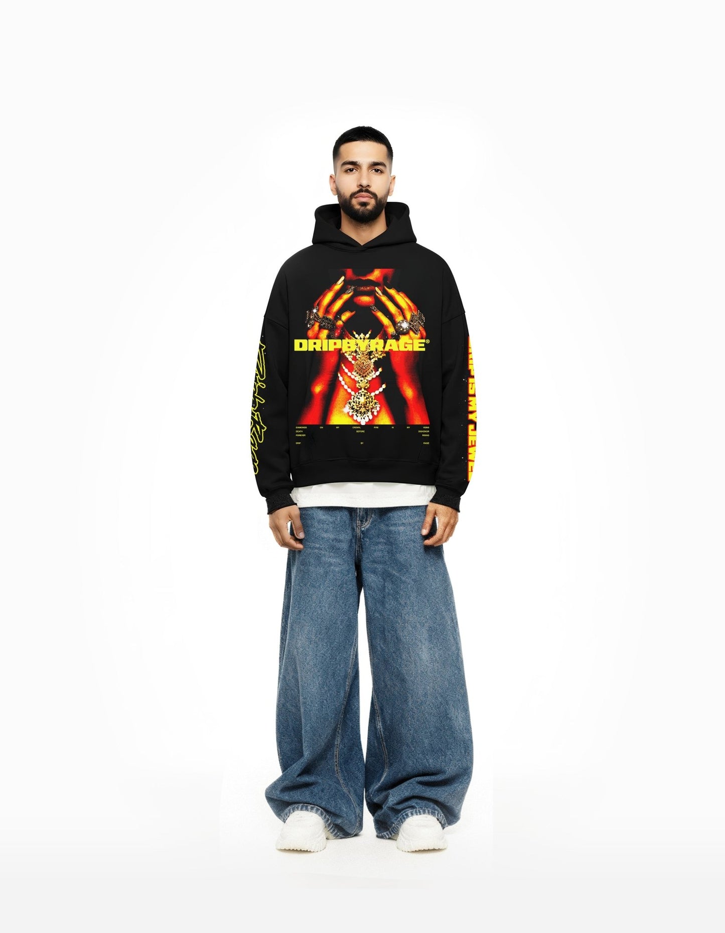 DRIP IS MY JEWEL BIG PRINT SUN FADED BOXY HOODIE - Drip by Rage