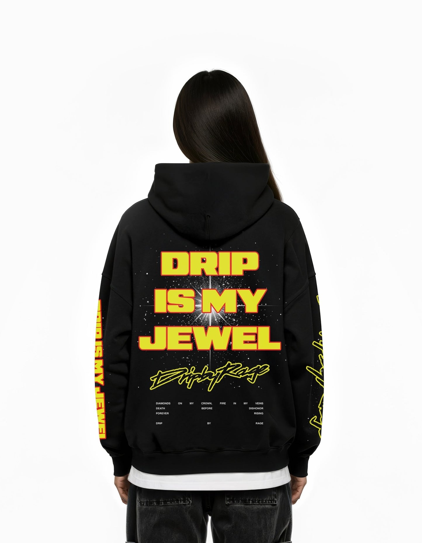DRIP IS MY JEWEL BIG PRINT SUN FADED BOXY HOODIE - Drip by Rage