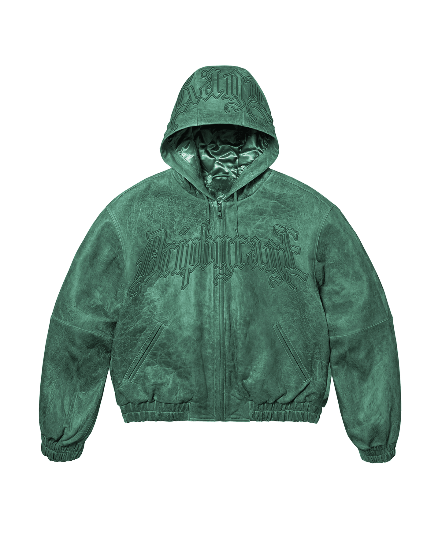 Emerald Washed Leather Hoodie Jacket - Drip by Rage