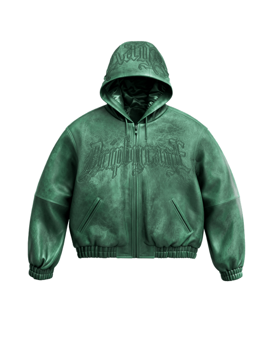 Emerald Washed Leather Hoodie Jacket - Drip by Rage