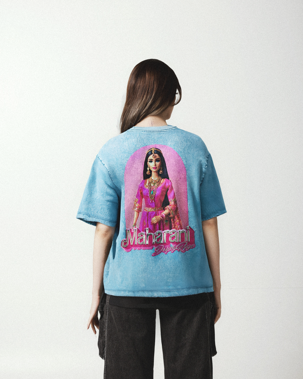 BROWN BARBIE OVERSIZED WASHED T-SHIRT PASTEL BLUE
