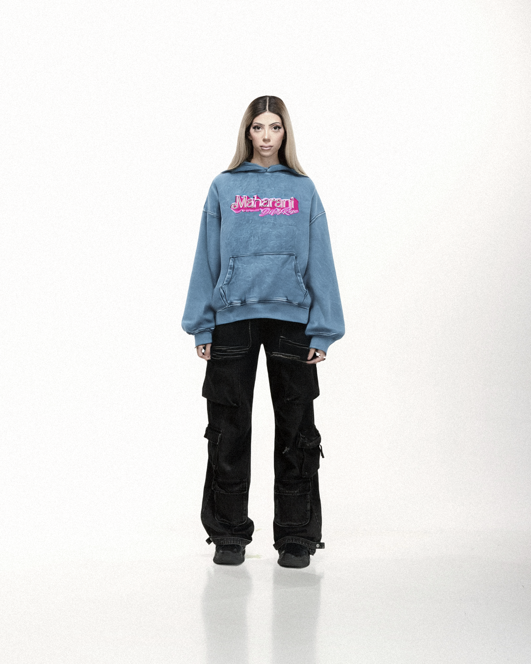 BROWN BARBIE OVERSIZED WASHED HOODIE BLUE