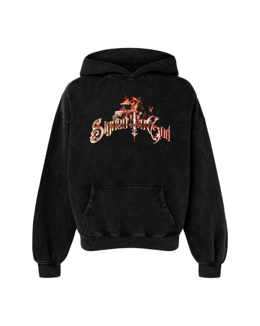 SIGNED TO GOD FLAMES EDITION OVERSIZED FADED HOODIE BLACK