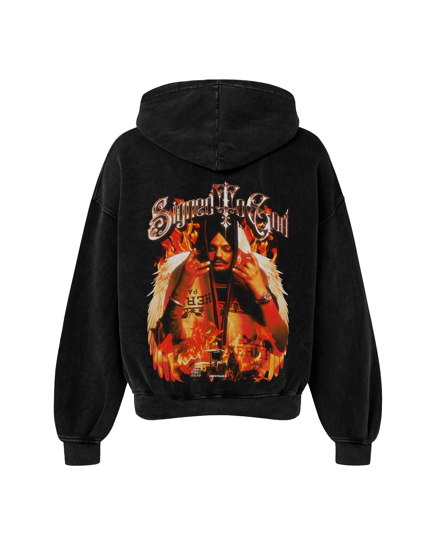 SIGNED TO GOD FLAMES EDITION OVERSIZED FADED HOODIE BLACK