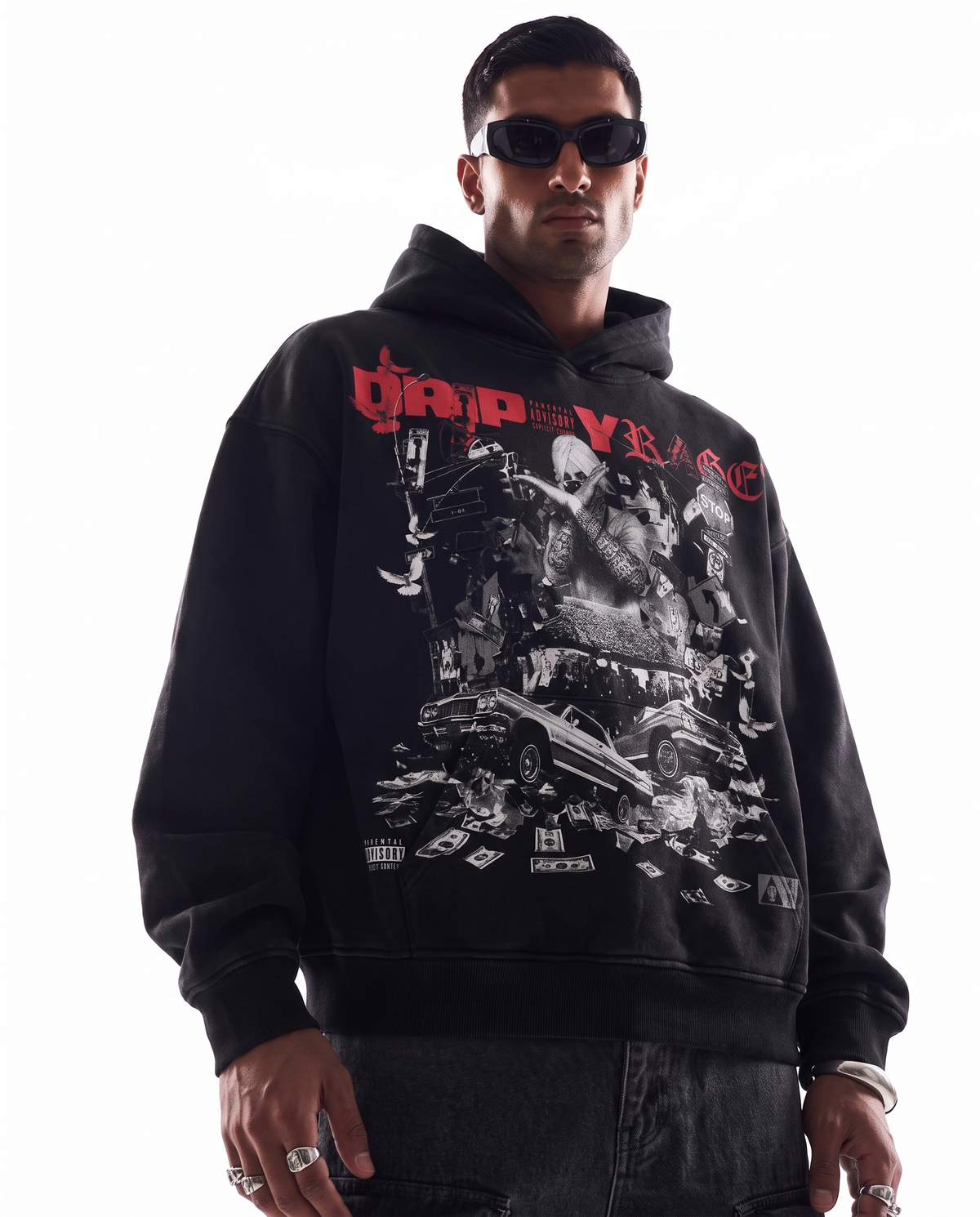 TRAP FOREVER OVERSIZED FADED HOODIE