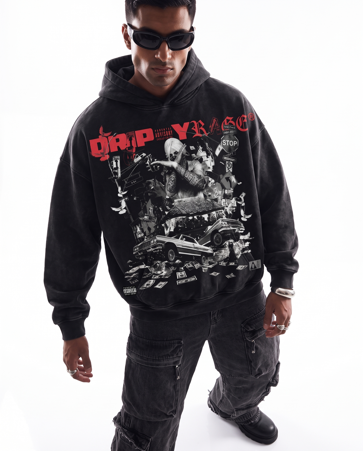 TRAP FOREVER OVERSIZED FADED HOODIE