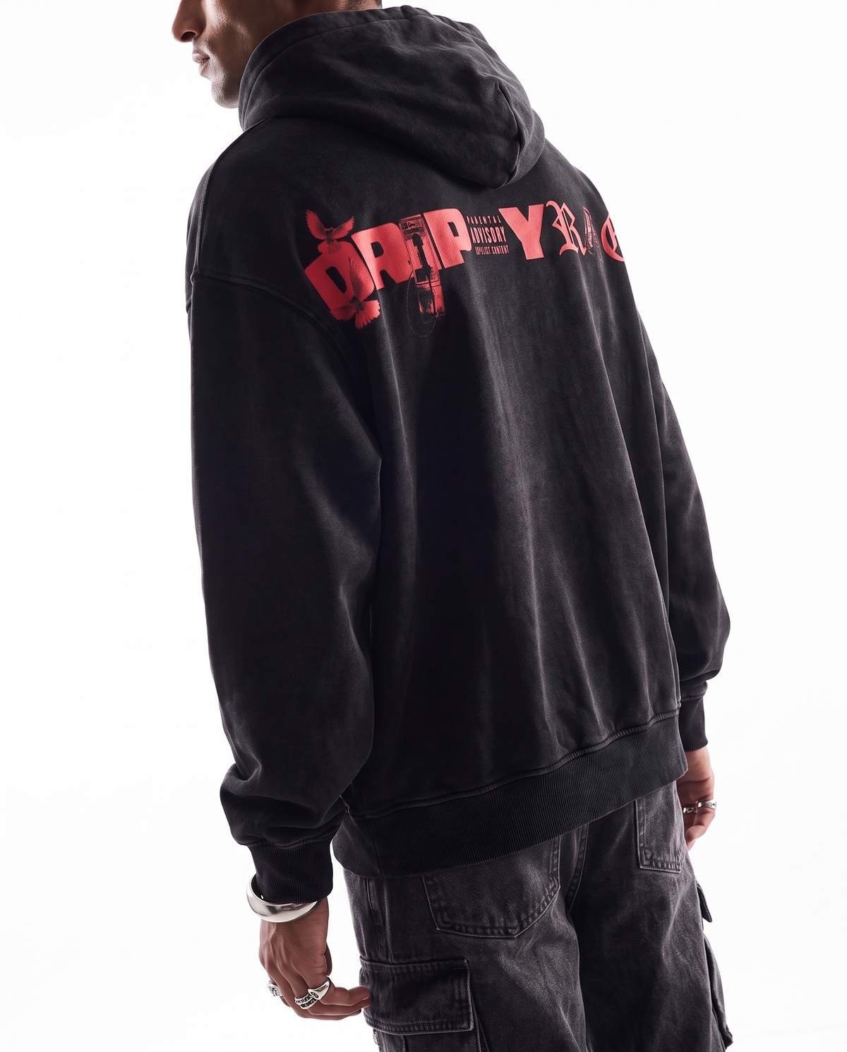 TRAP FOREVER OVERSIZED FADED HOODIE