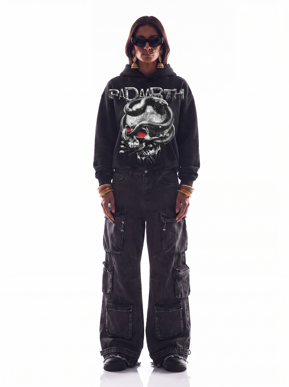 BLACK HEAVEN RED EYE OVERSIZED FADED HOODIE