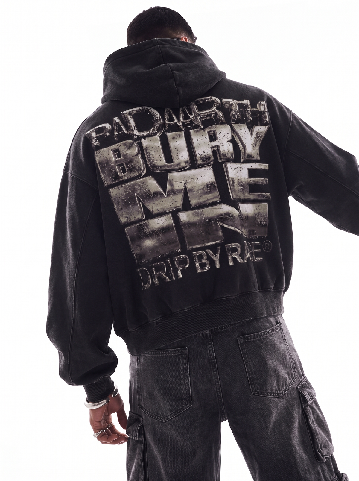 BLACK HEAVEN BUTTON BOXY FADED HOODIE
