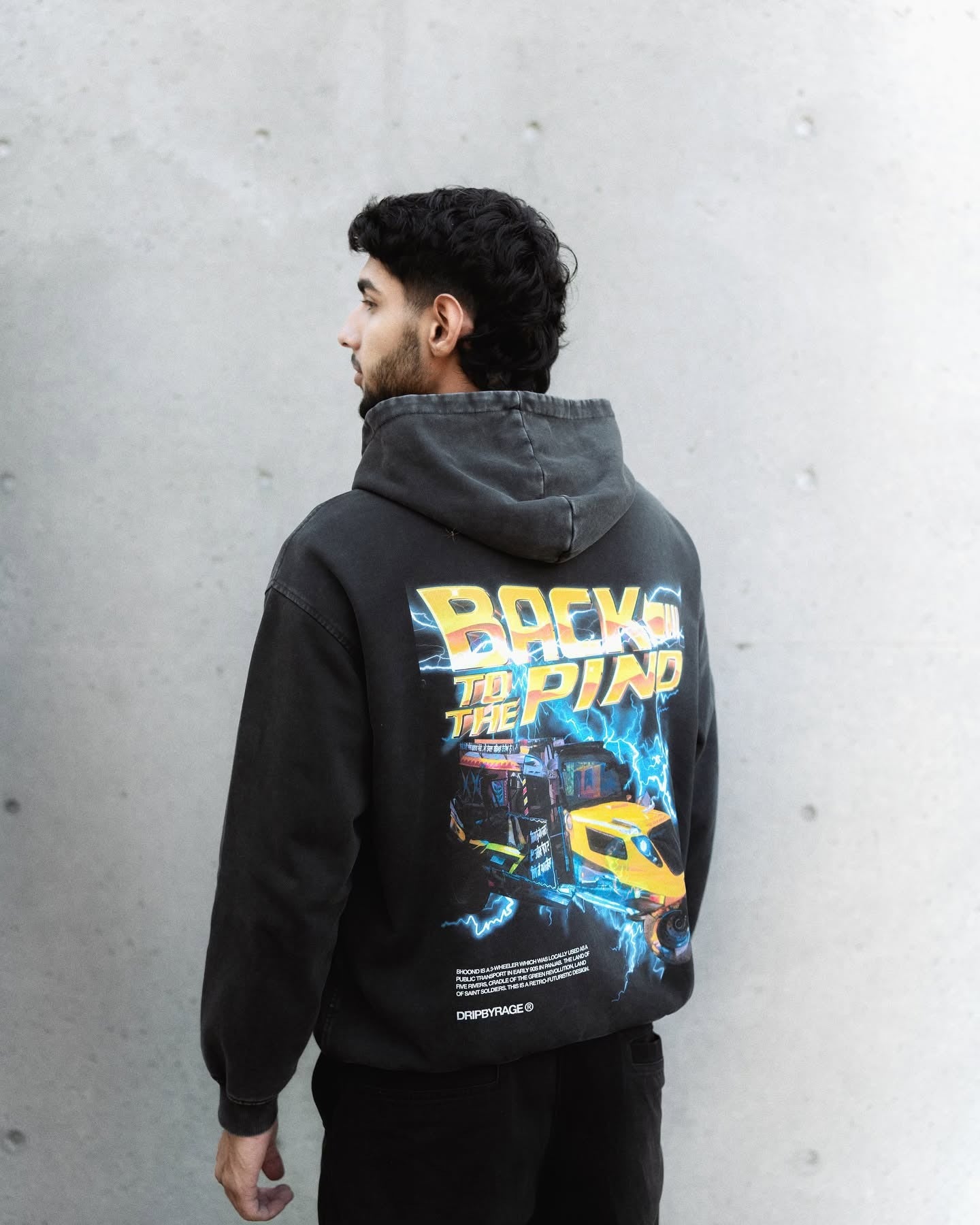 BACK TO THE PIND OVERSIZED FADED HOODIE BLACK