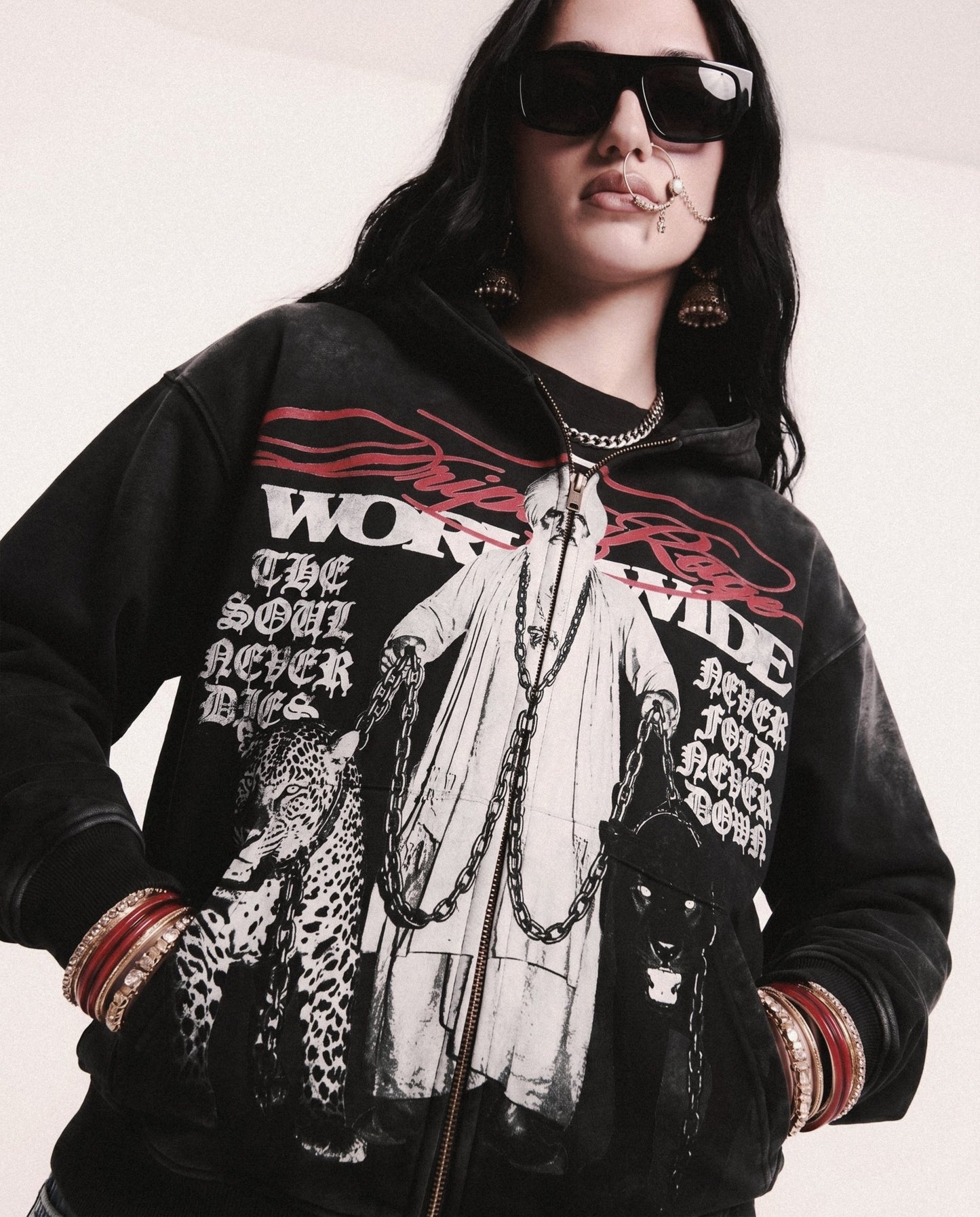 KING PIN ZIP-UP FADED HOODIE - Drip by Rage