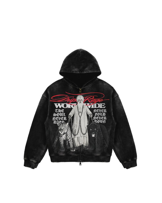 KING PIN ZIP-UP FADED HOODIE - Drip by Rage