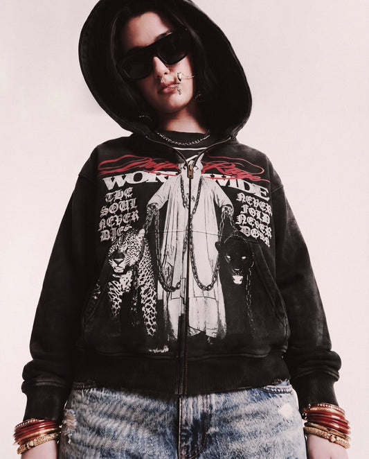 KING PIN ZIP-UP FADED HOODIE - Drip by Rage