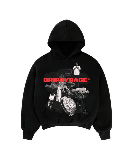 LIFE OF HIP-HOP BIG PRINT SUN FADED BOXY HOODIE - Drip by Rage