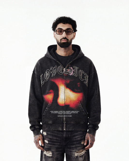 LOVESICK ZIP-UP FADED HOODIE - Drip by Rage