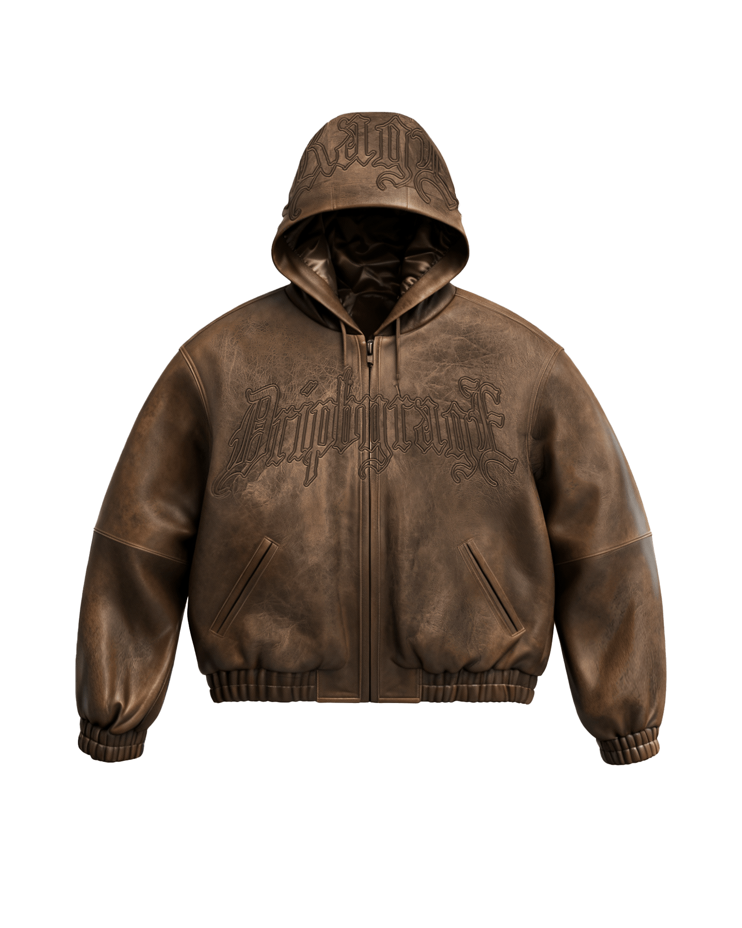 Mocha Washed Leather Hoodie Jacket - Drip by Rage