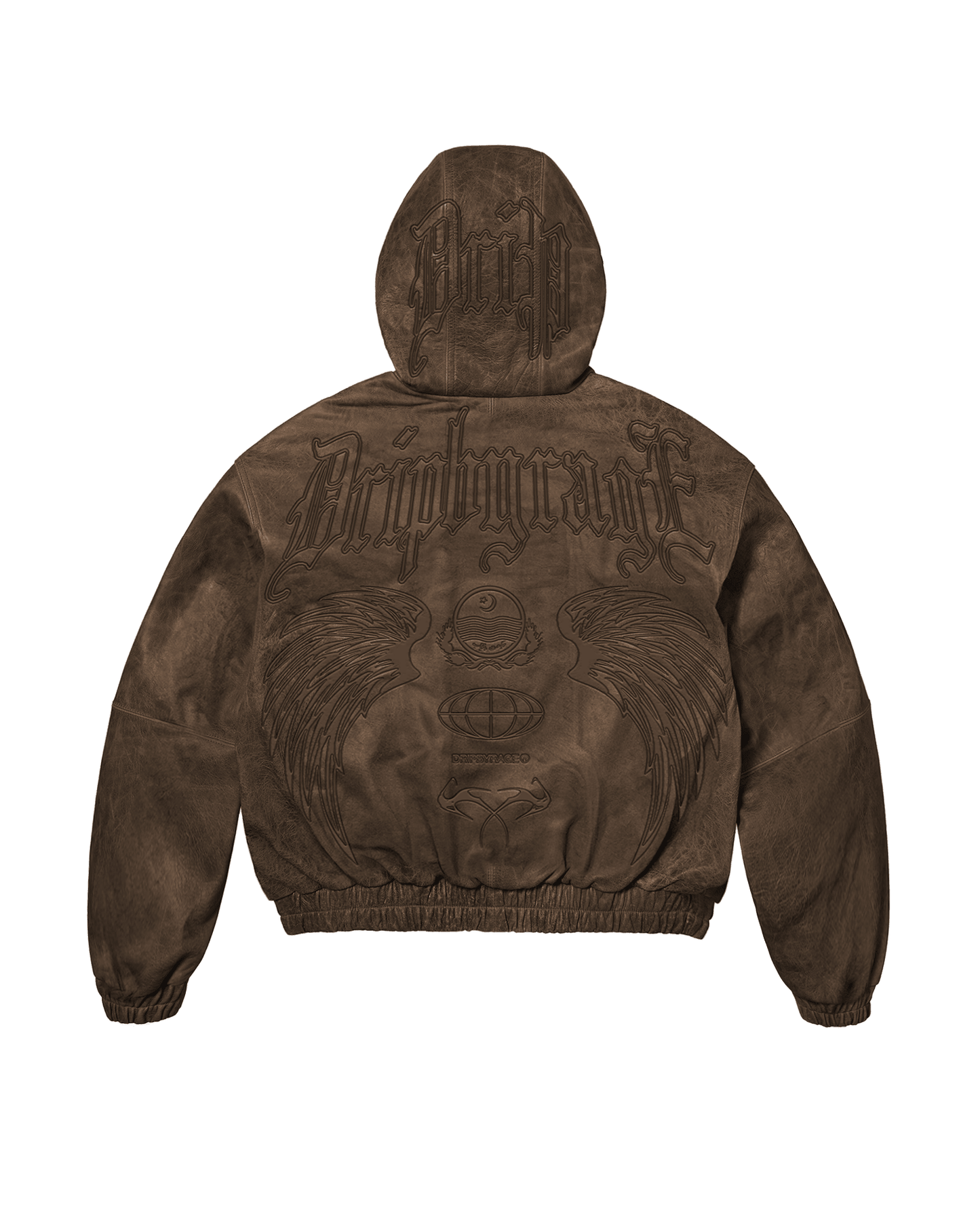 Mocha Washed Leather Hoodie Jacket - Drip by Rage