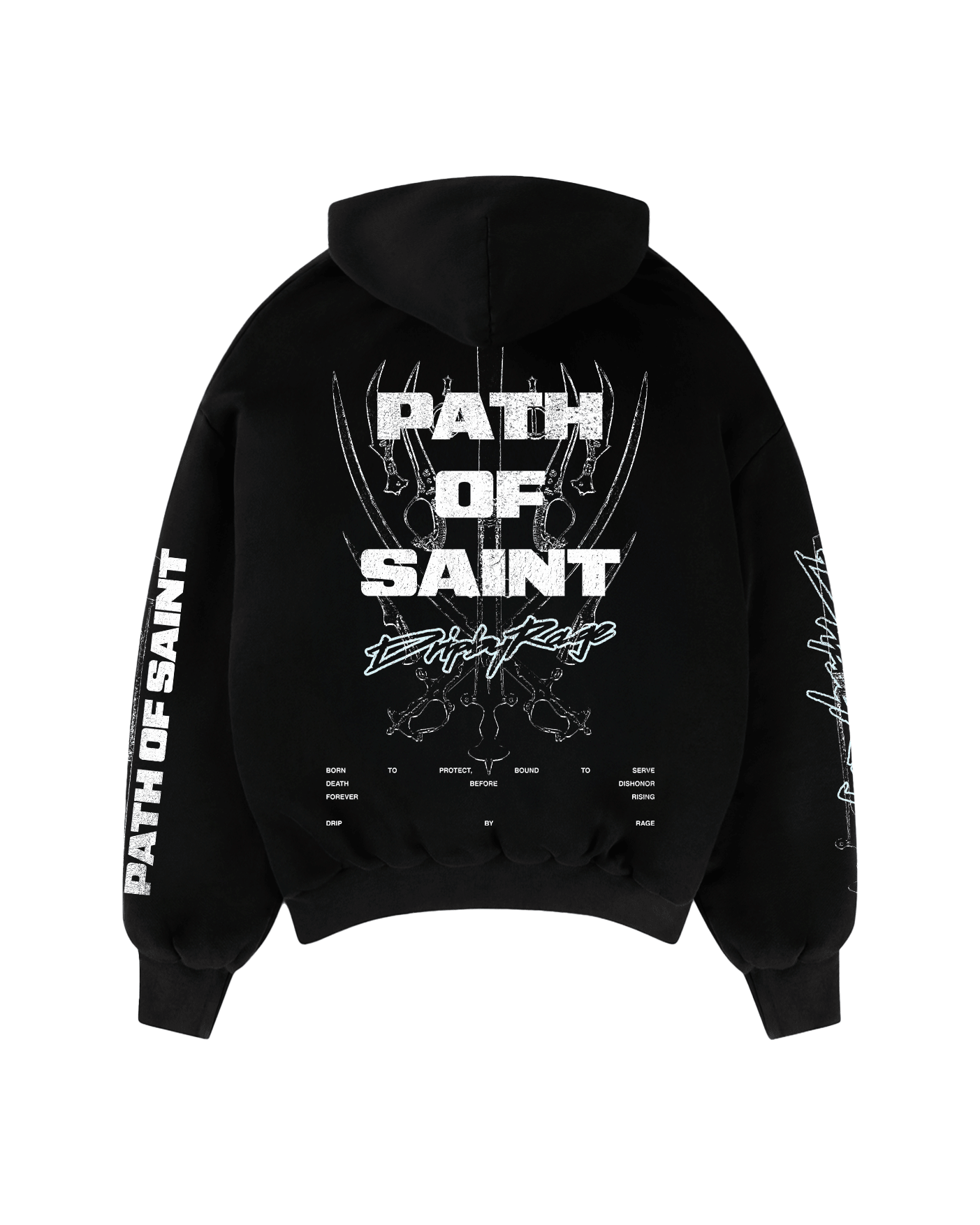 PATH OF SAINT BIG PRINT SUN FADED BOXY HOODIE - Drip by Rage