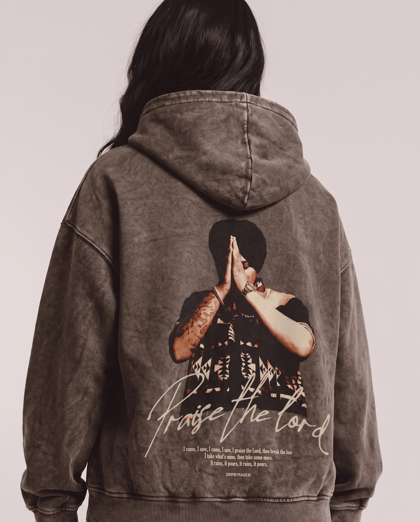 PRAISE THE LORD OVERSIZED WASHED HOODIE BROWN - Drip by Rage