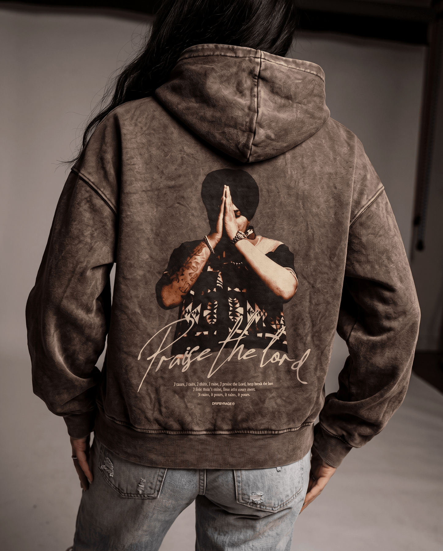 PRAISE THE LORD OVERSIZED WASHED HOODIE BROWN - Drip by Rage