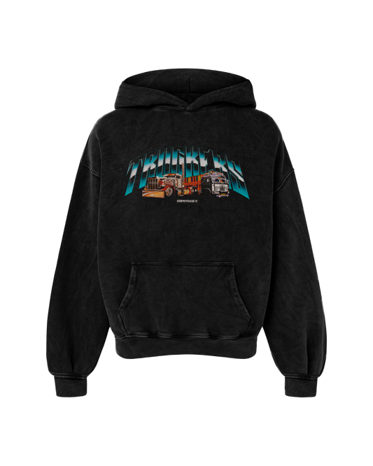 TRUCKERS OVERSIZED FADED HOODIE BLACK